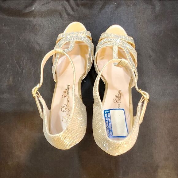 BRAND NEW DE BLOMSSOM COLLECT GLITTER RHINESTONE T-STRAP PLATFORM WEDGE SANDALS - Picture 10 of 16